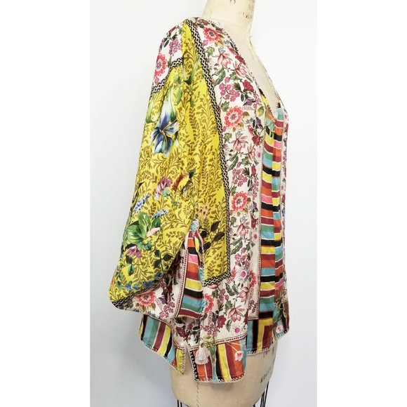 Johnny Was Colorful Floral and Stripe Blouse - Picture 5 of 13